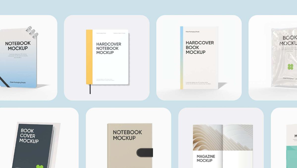 Book mockups for different use scenarios Book mockups for different use scenarios