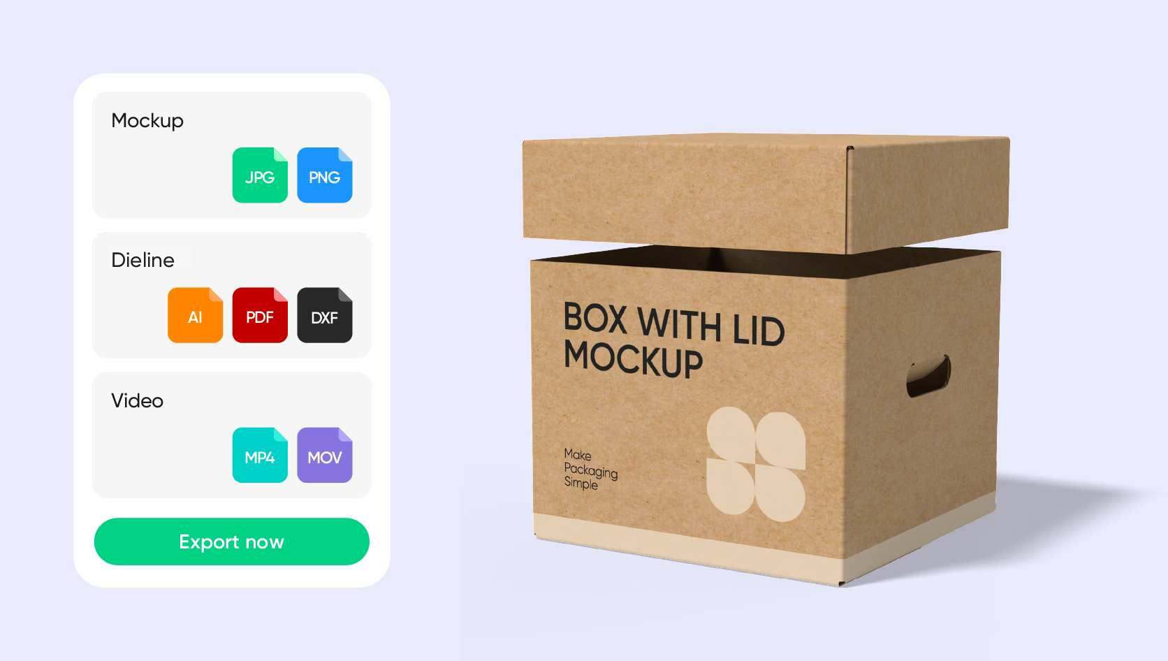 Provides multiple export formats for box with lid mockup Provides multiple export formats for box with lid mockup