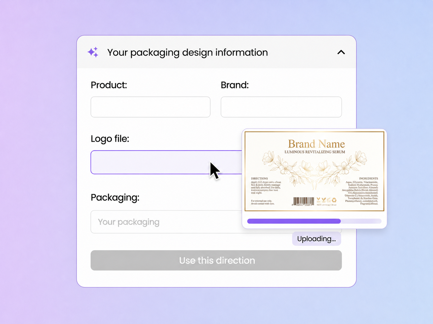 Upload your logo or label file Upload your logo or label file