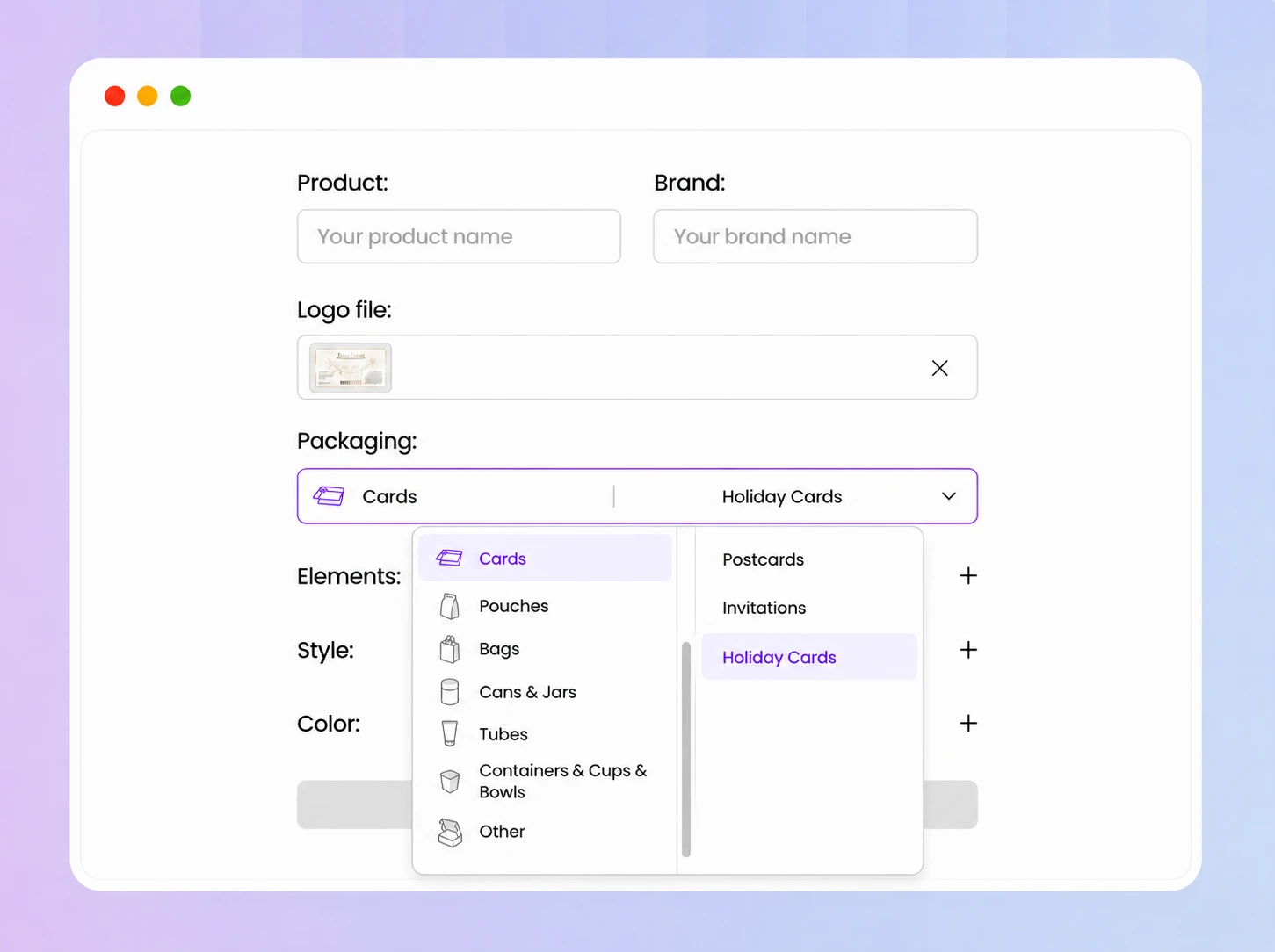 Step 1: Upload your logo and select a card Step 1: Upload your logo and select a card