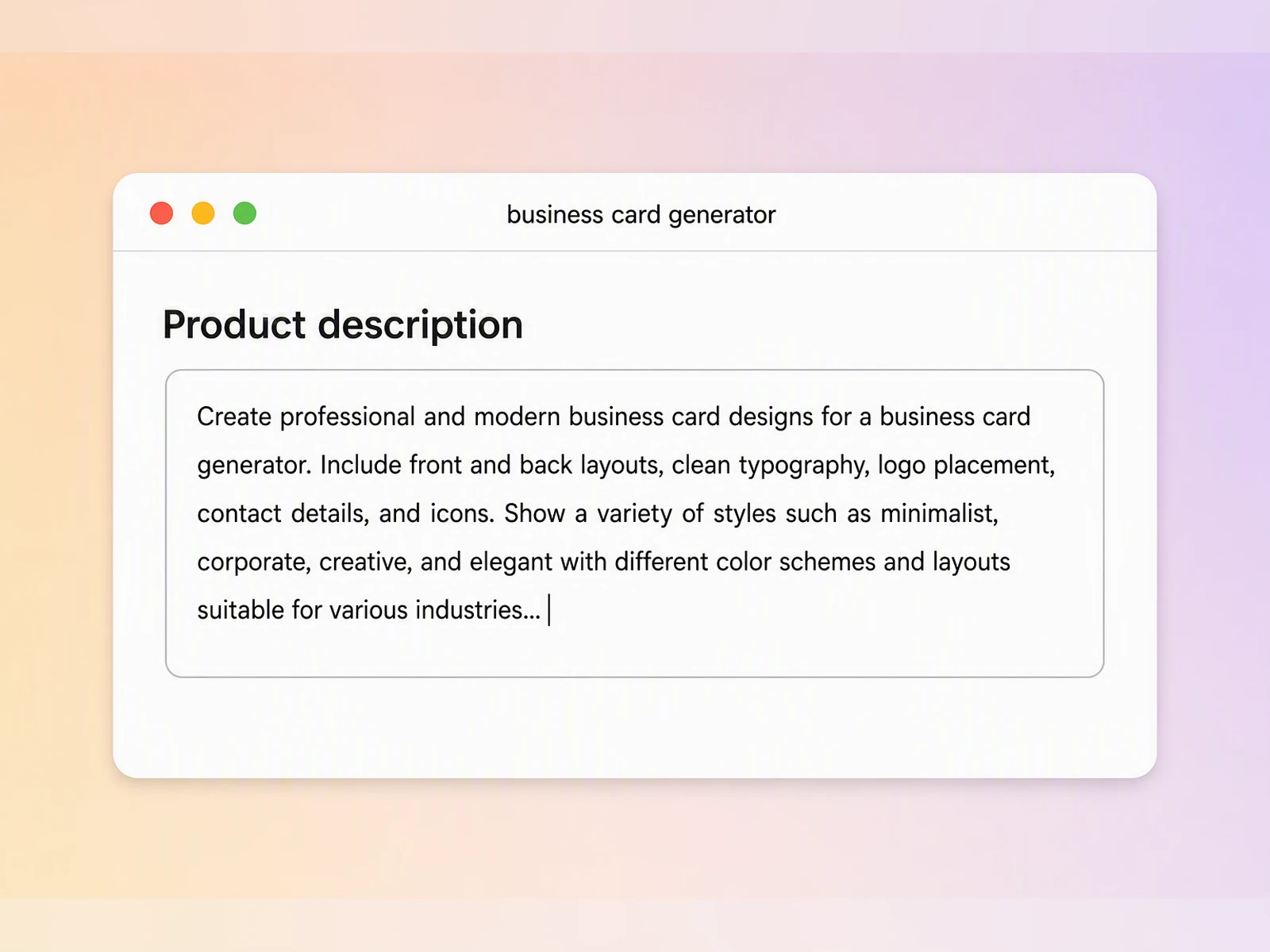 Step 1: Describe your business card Step 1: Describe your business card