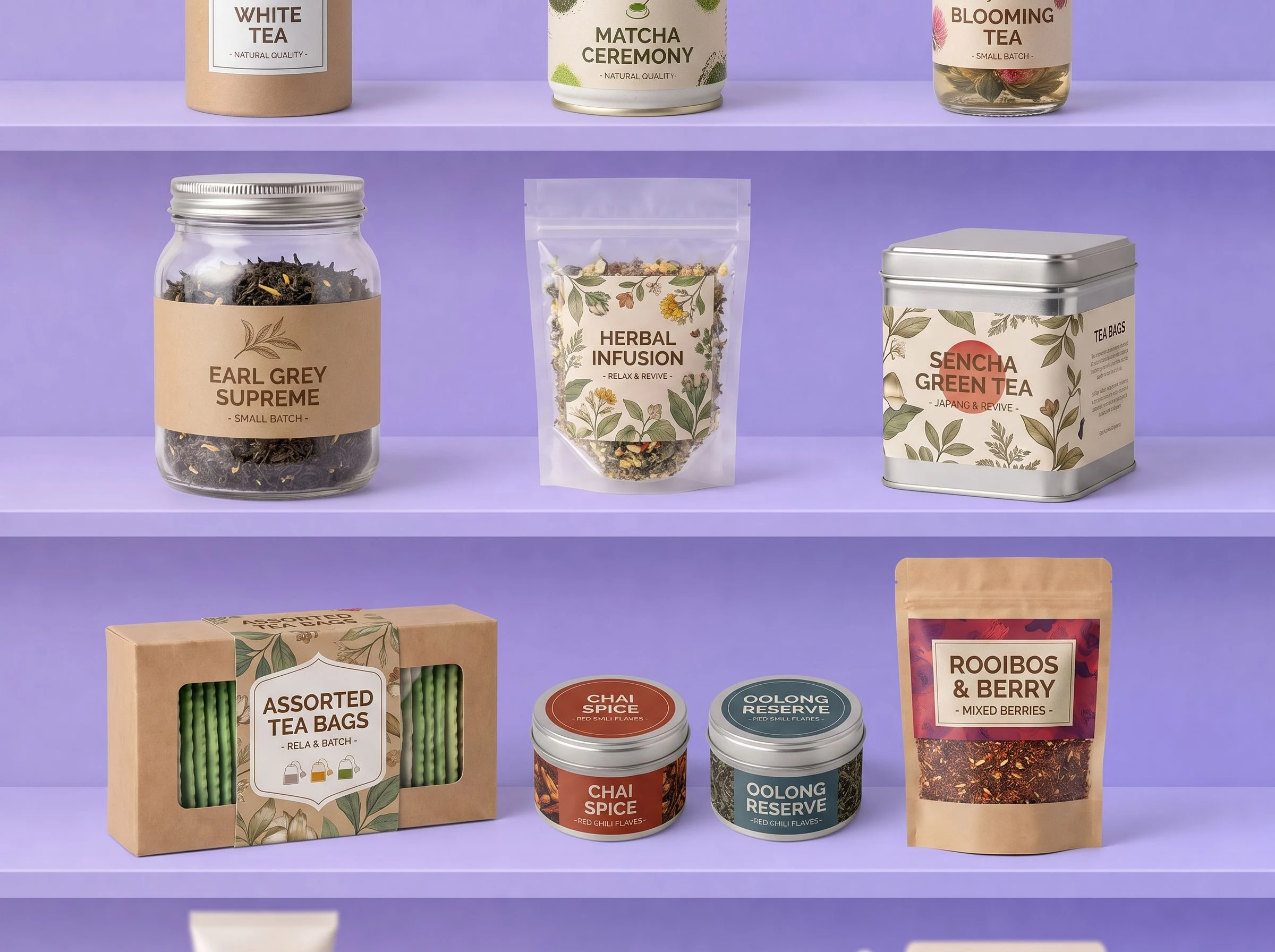 Place your label on a tea package and refine it Place your label on a tea package and refine it