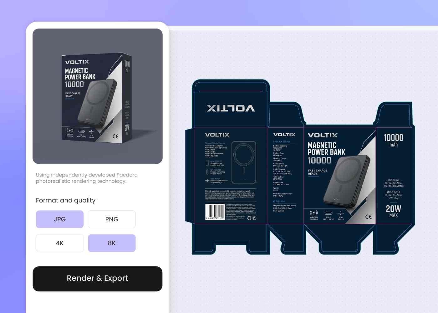 Step 3: Export dieline, 3D mockup, and launch render Step 3: Export dieline, 3D mockup, and launch render