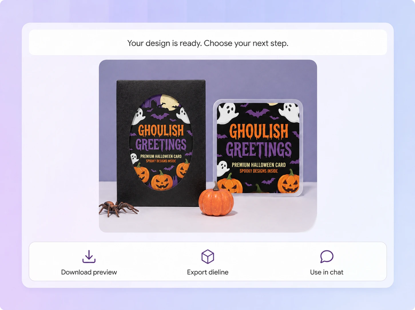 Free AI Halloween Card Generator | Design Branded Cards Step 3: Refine the design and select a dieline