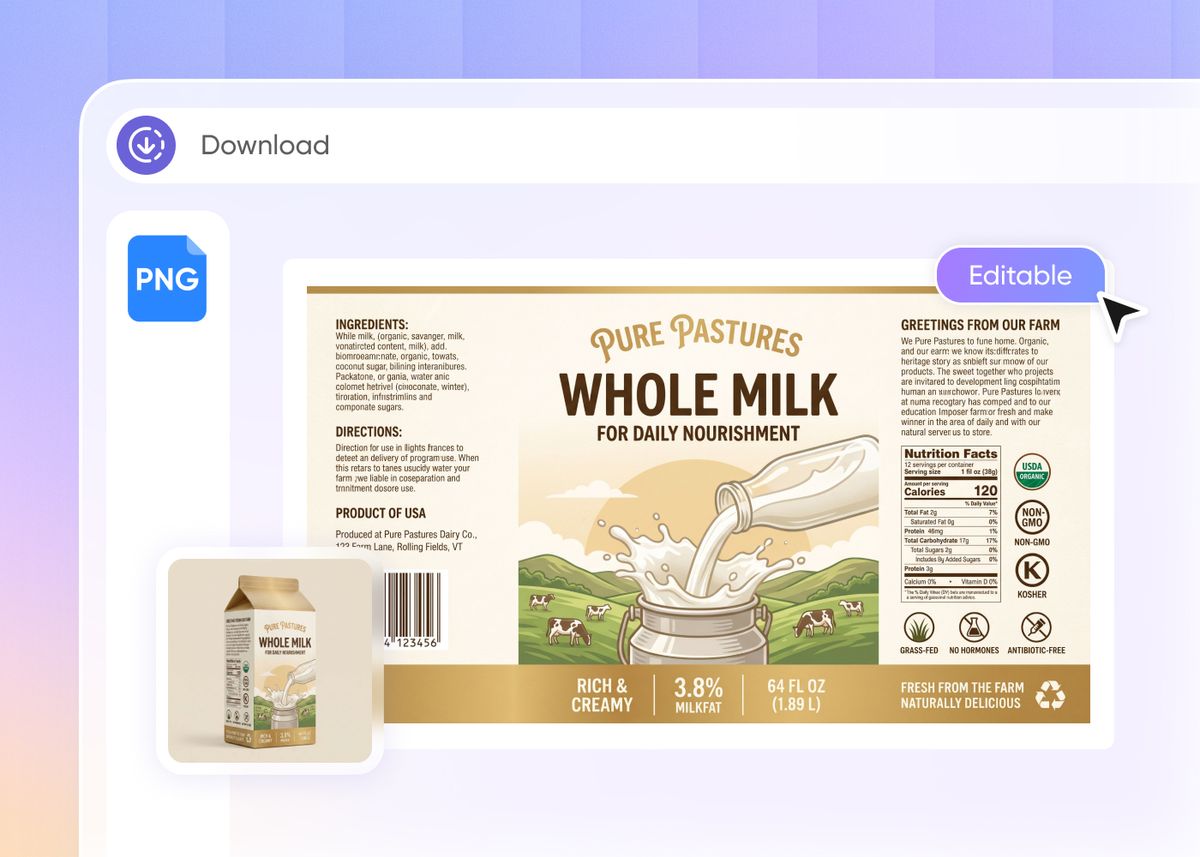 Packify AI Milk Label Generator | Design Milk Labels Free