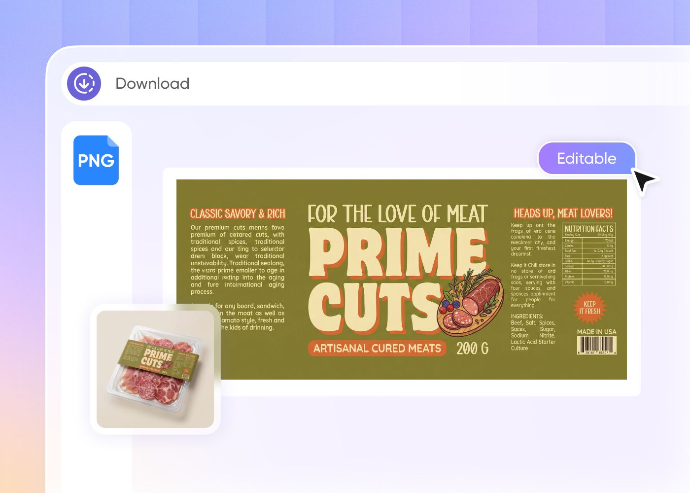 Packify AI Meat Label Generator | Design Meat Labels Free