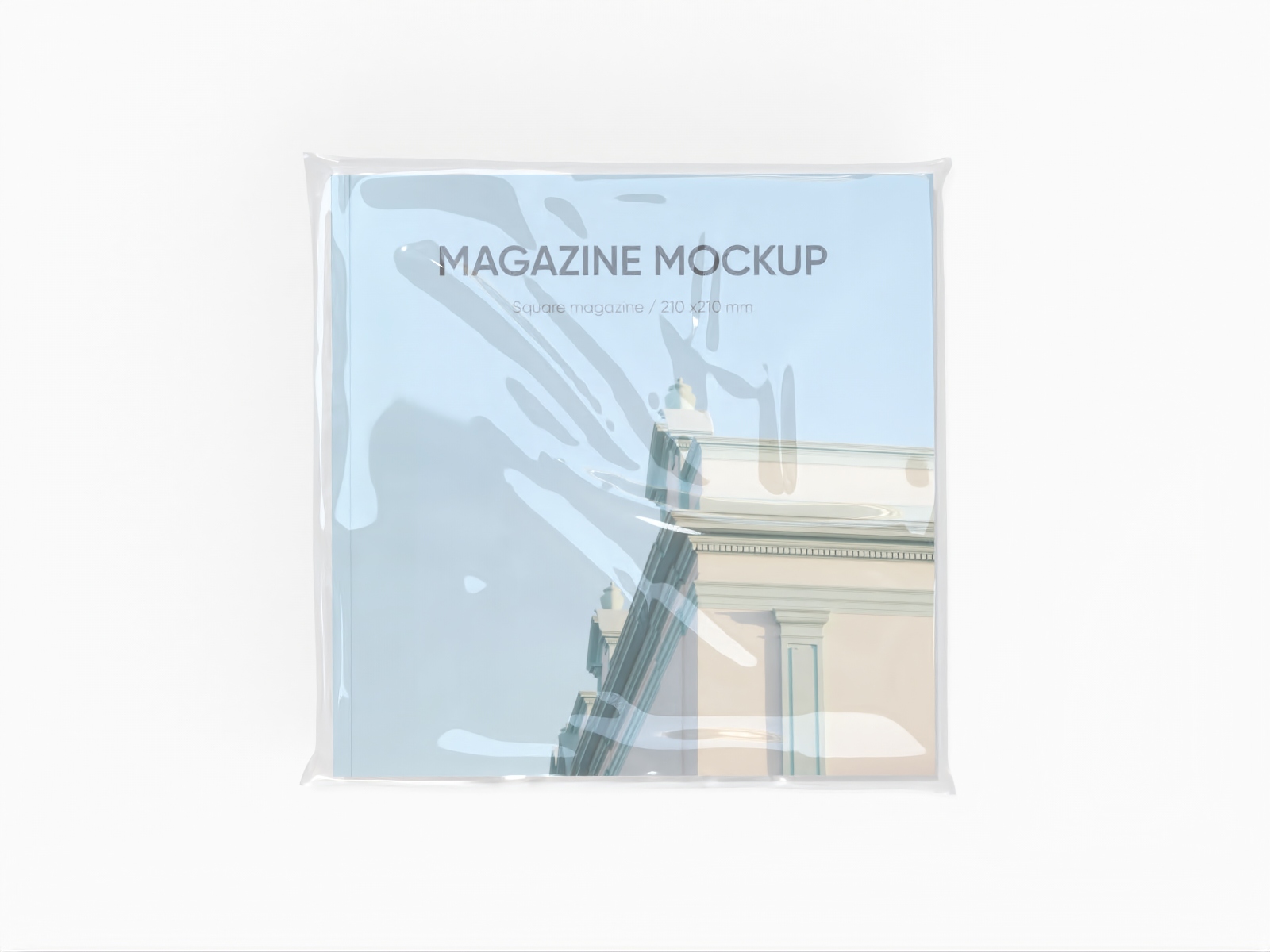 Square plastic wrapped magazine mockup