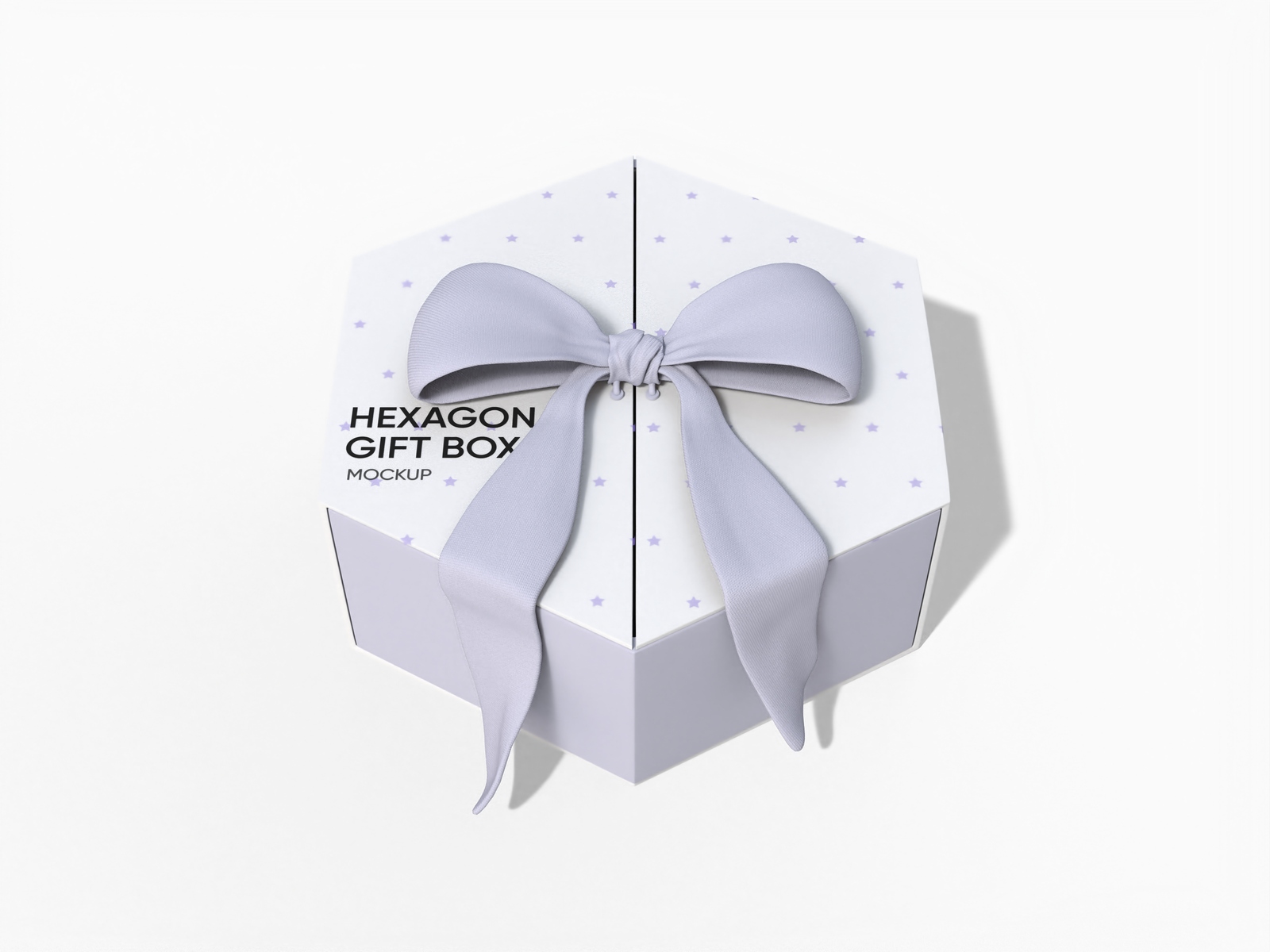 Open Hexagon gift box with ribbon mockup