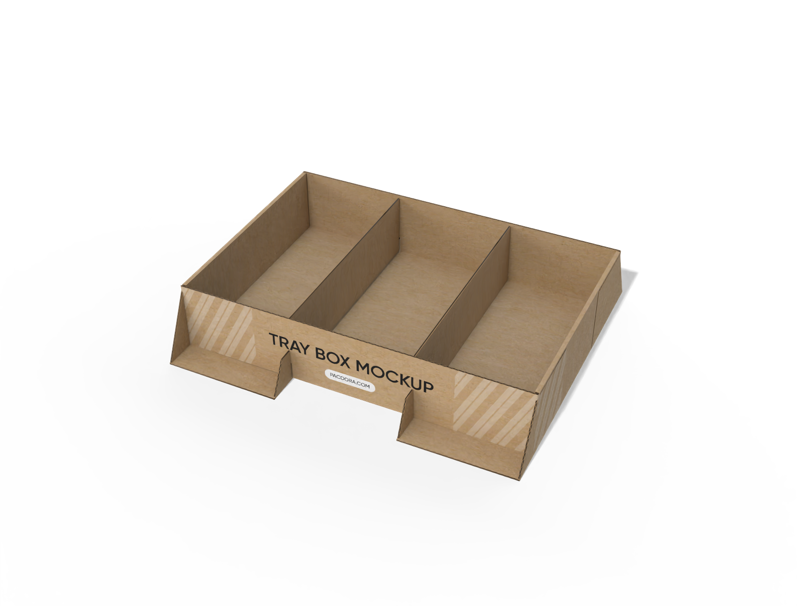 Three-compartment trapezoidal display tray box mockup