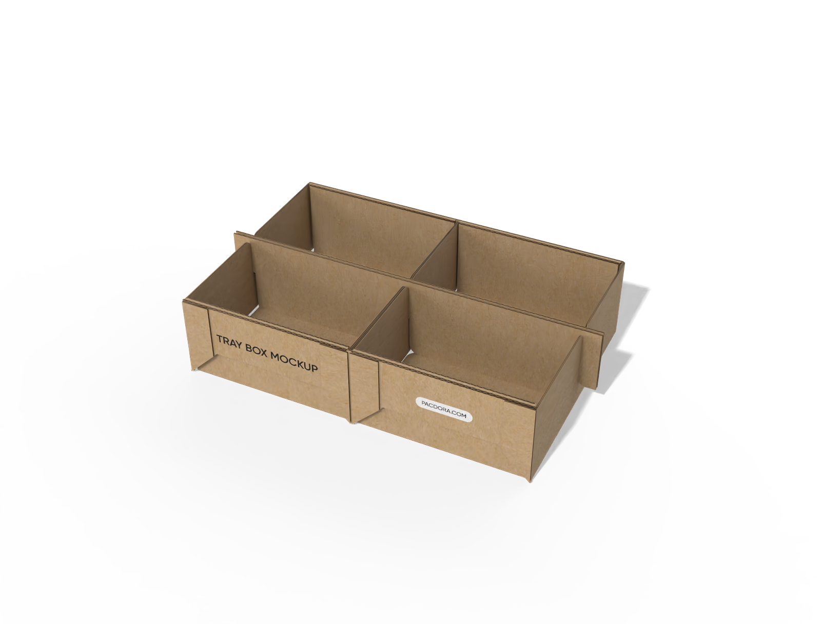 Easily foldable four-compartment tray box mockup