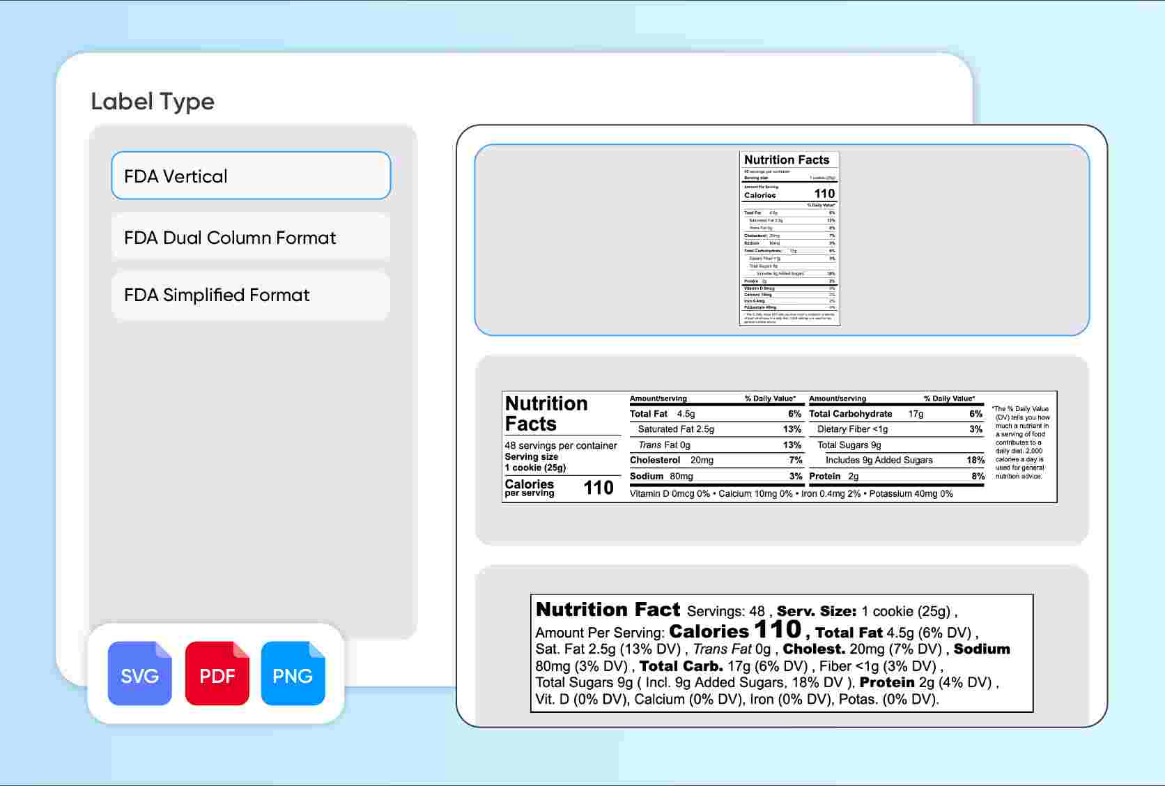 Multiple standard formats available