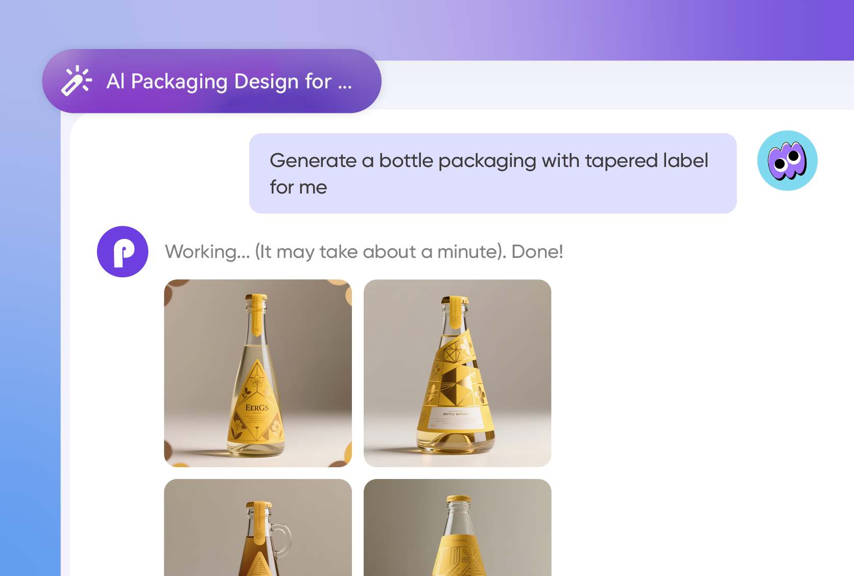 From chat to print-ready tapered labels instantly