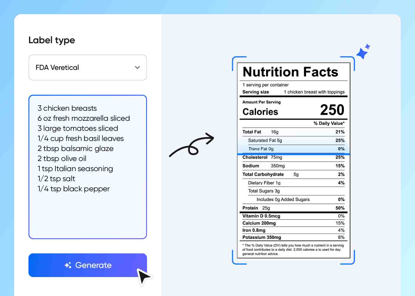Step 2: Enter your ingredients and generate