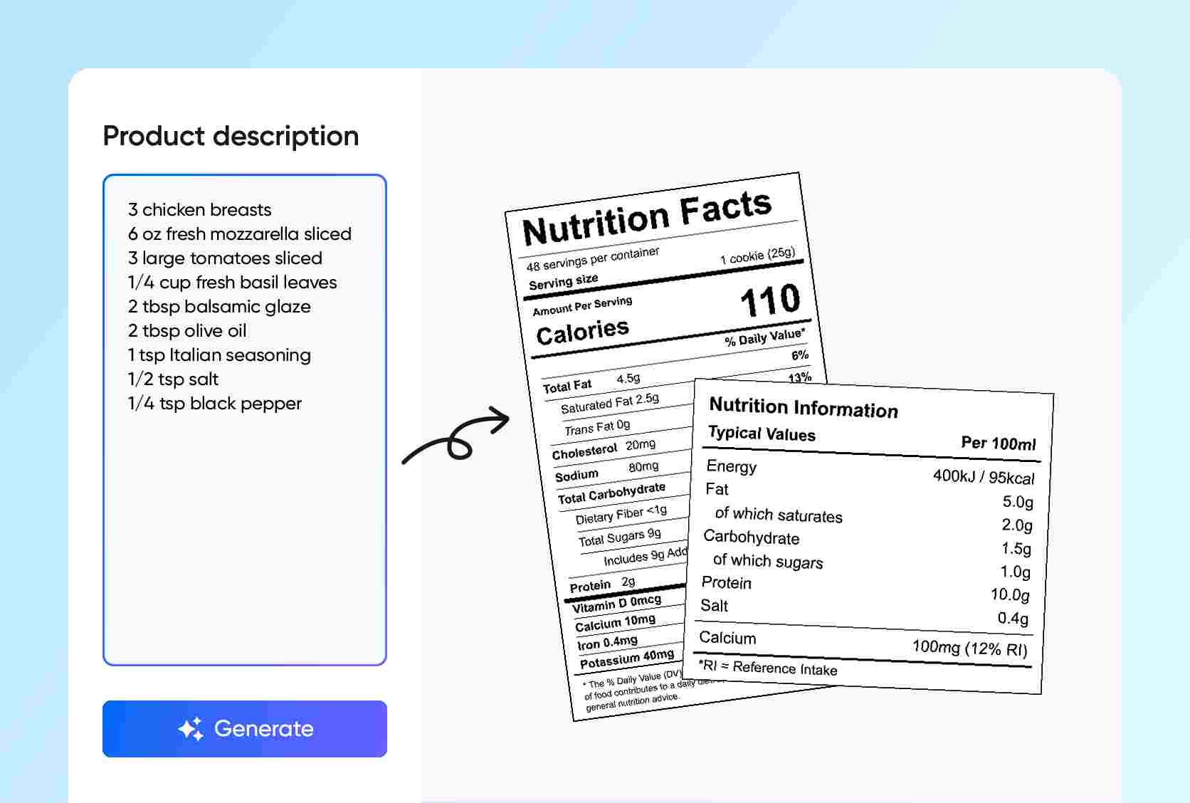 Chat-based recipe calorie calculator