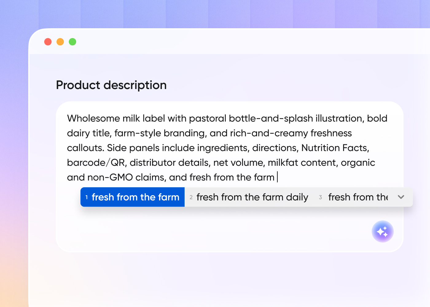 Step 1: Describe your milk product