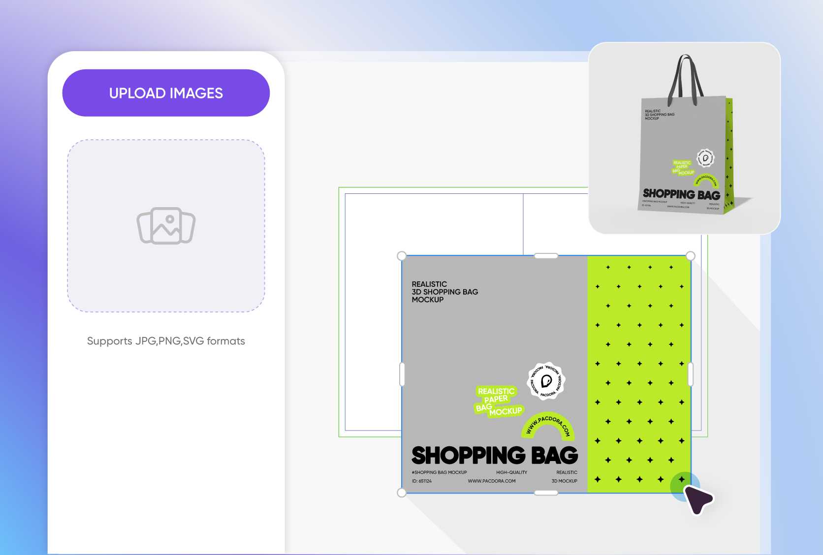 Easy image placement for branded shopping bags