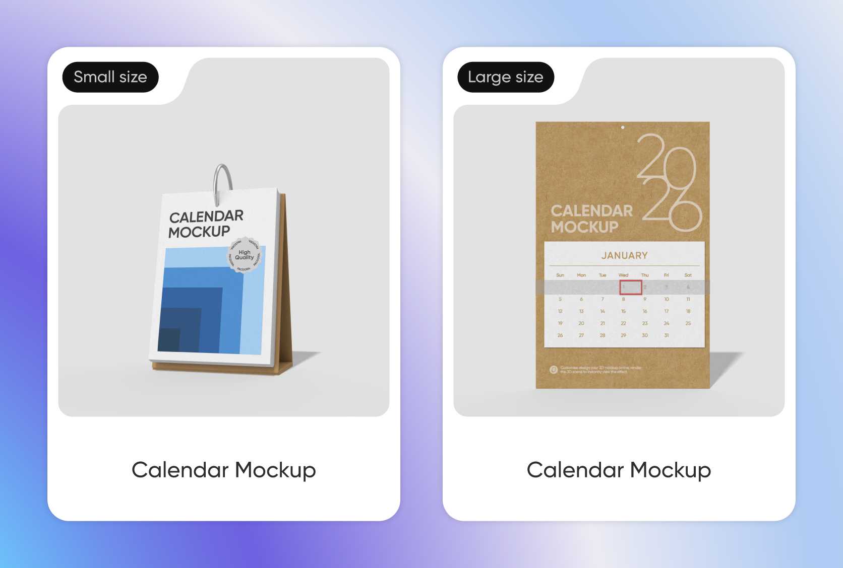 Calendar size that fits the intended space