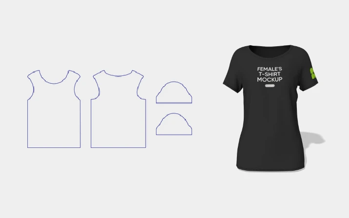 Female's black T-shirt template