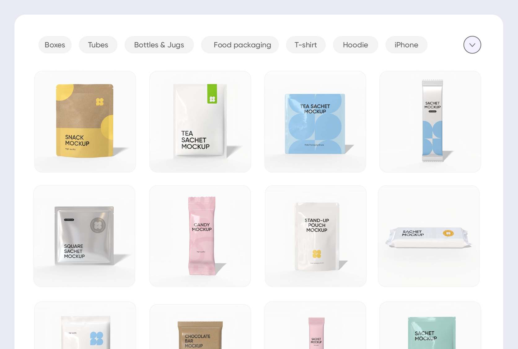 A wide range of varied sachet mockups