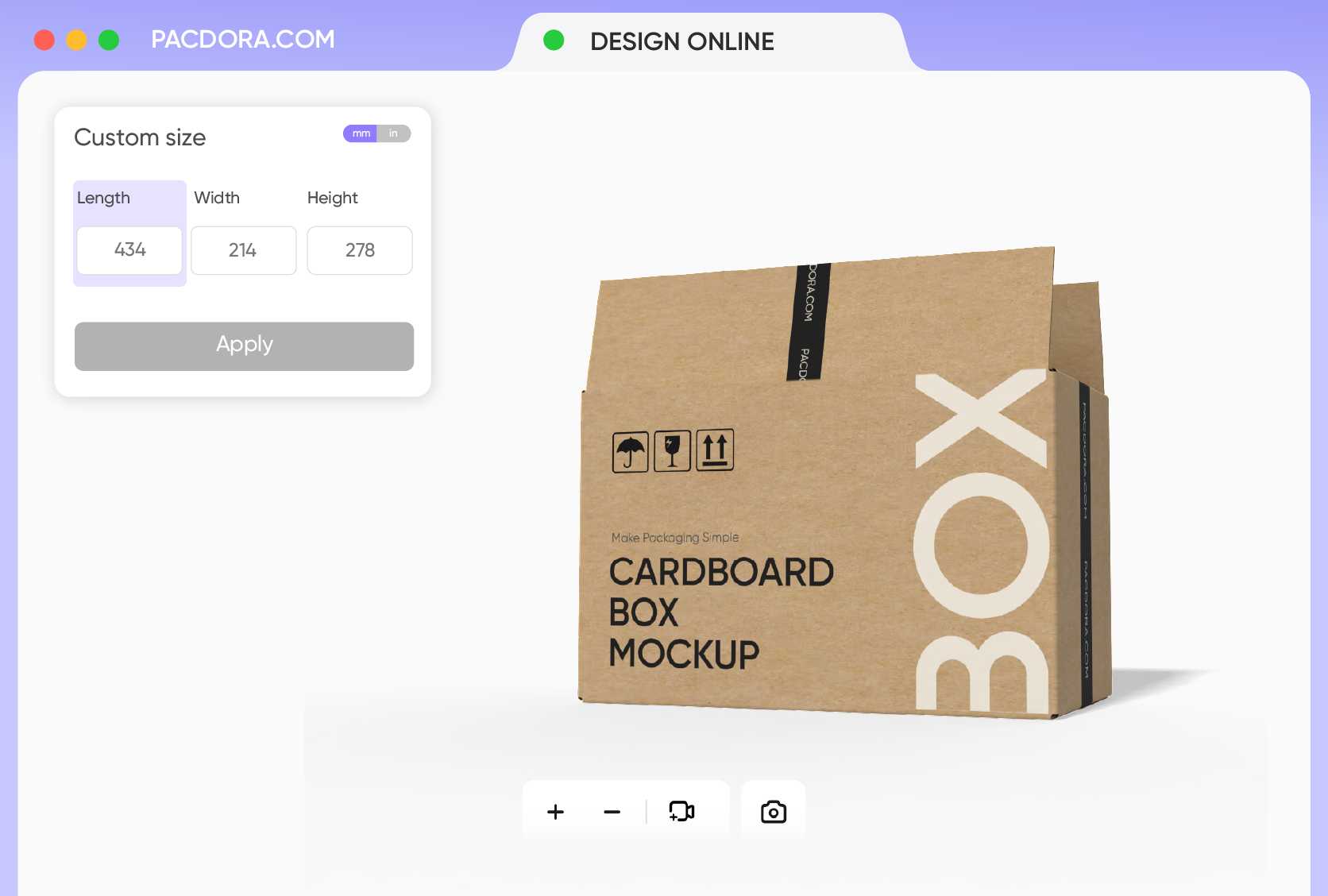 Select the right open box mockup dimensions