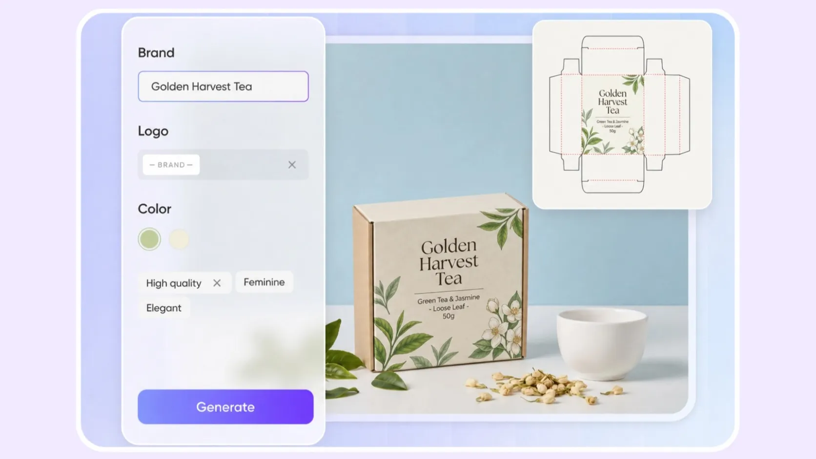 AI tea box dieline generator