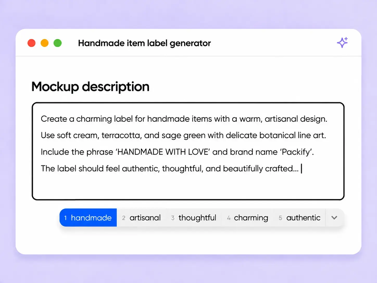 Step 1: Describe your item and select a label shape handmade-items-label-maker-describe-your-item-and-select-a-shape