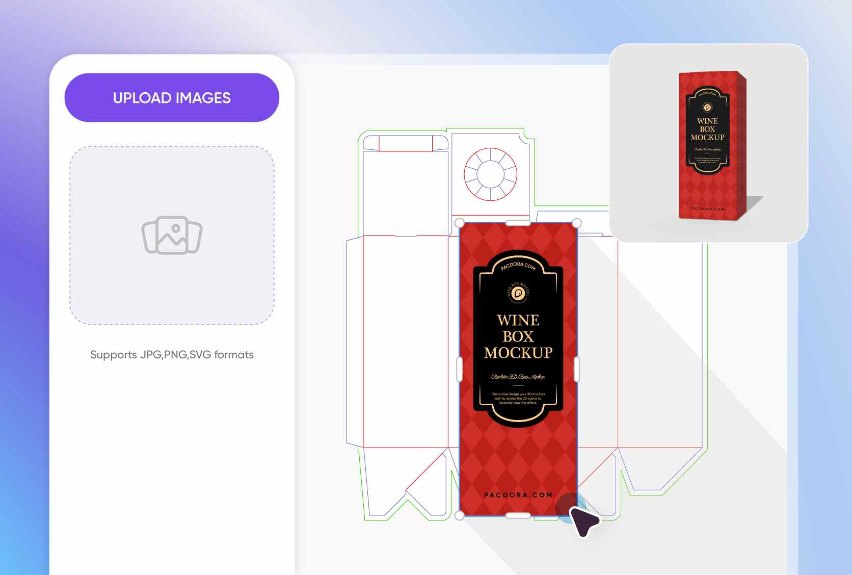 Upload imagery for luxury packaging design