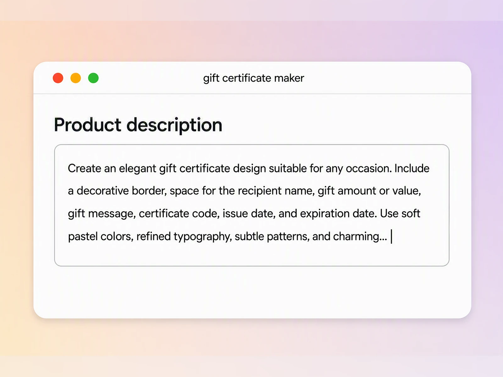 Step 1: Describe your gift certificate