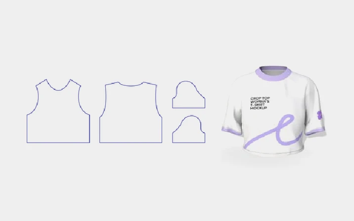Round-neck cropped T-shirt template
