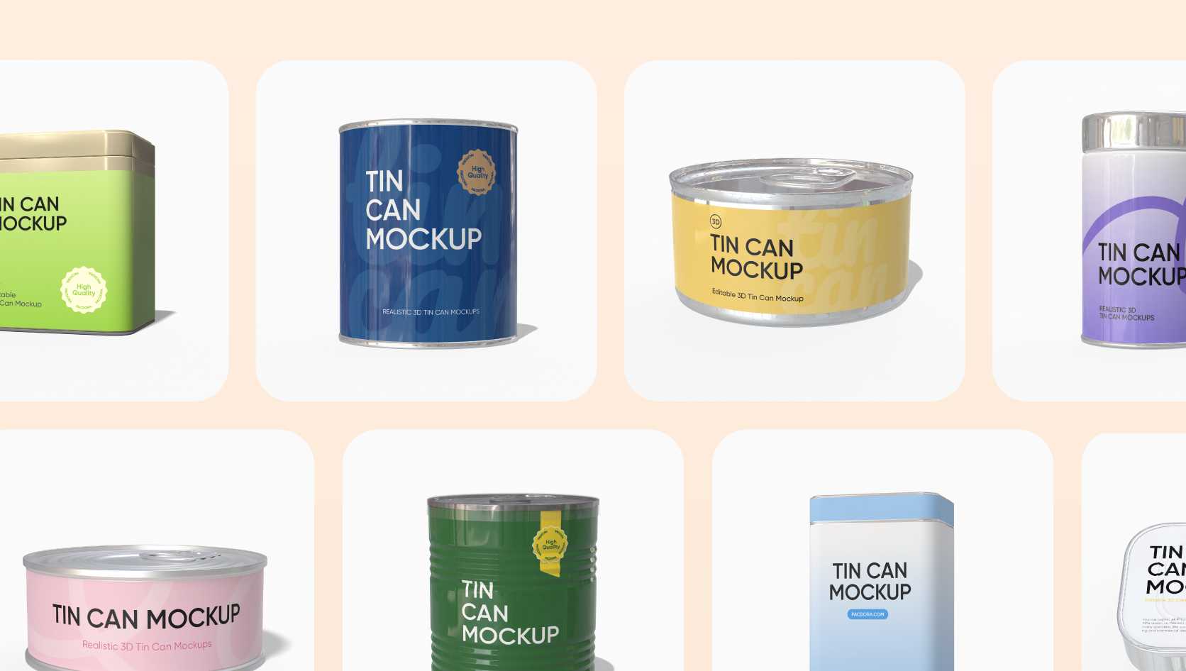 Diverse food can mockups for various product lines