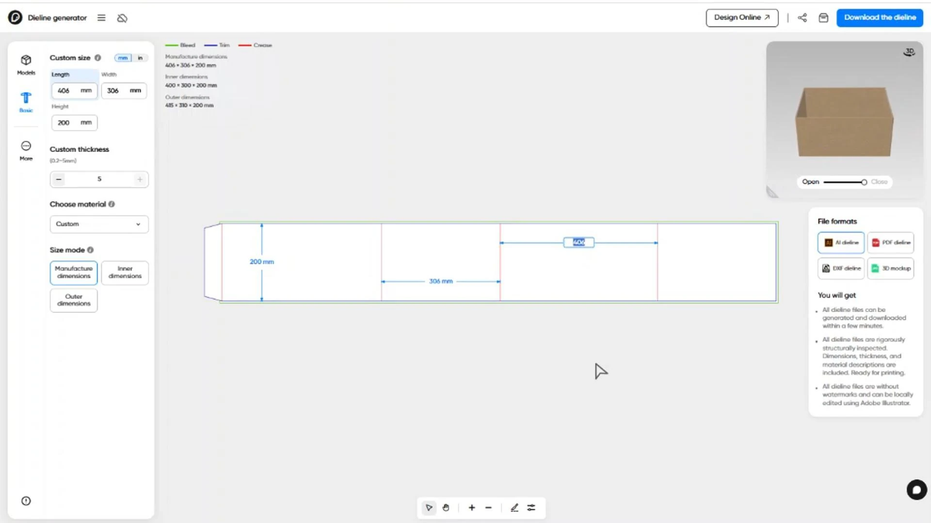 How to design a FEFCO 0501 slide-type box on Pacdora?