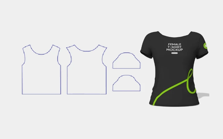 Female black T-shirt template