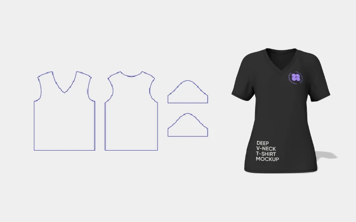 Black deep v-neck T-shirt template