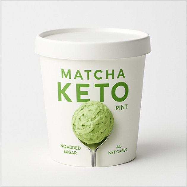 Tarrina de helado keto de matcha.