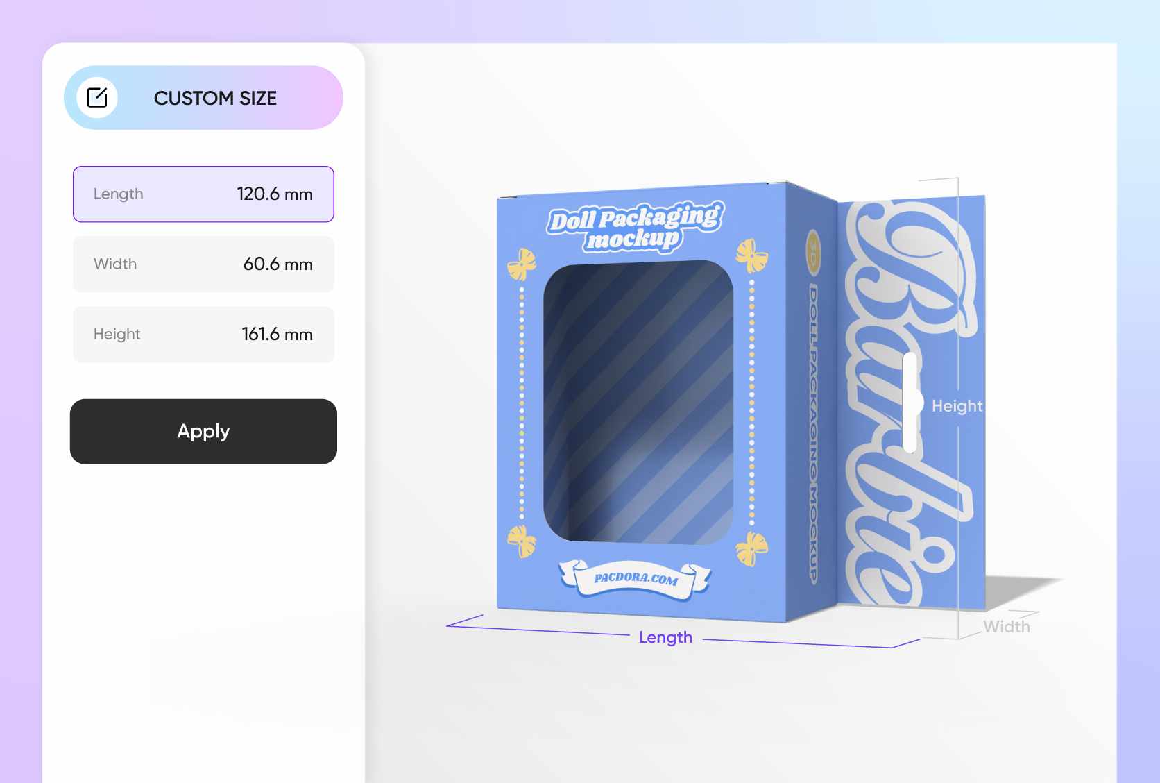 Adjustable box dimensions for every doll type