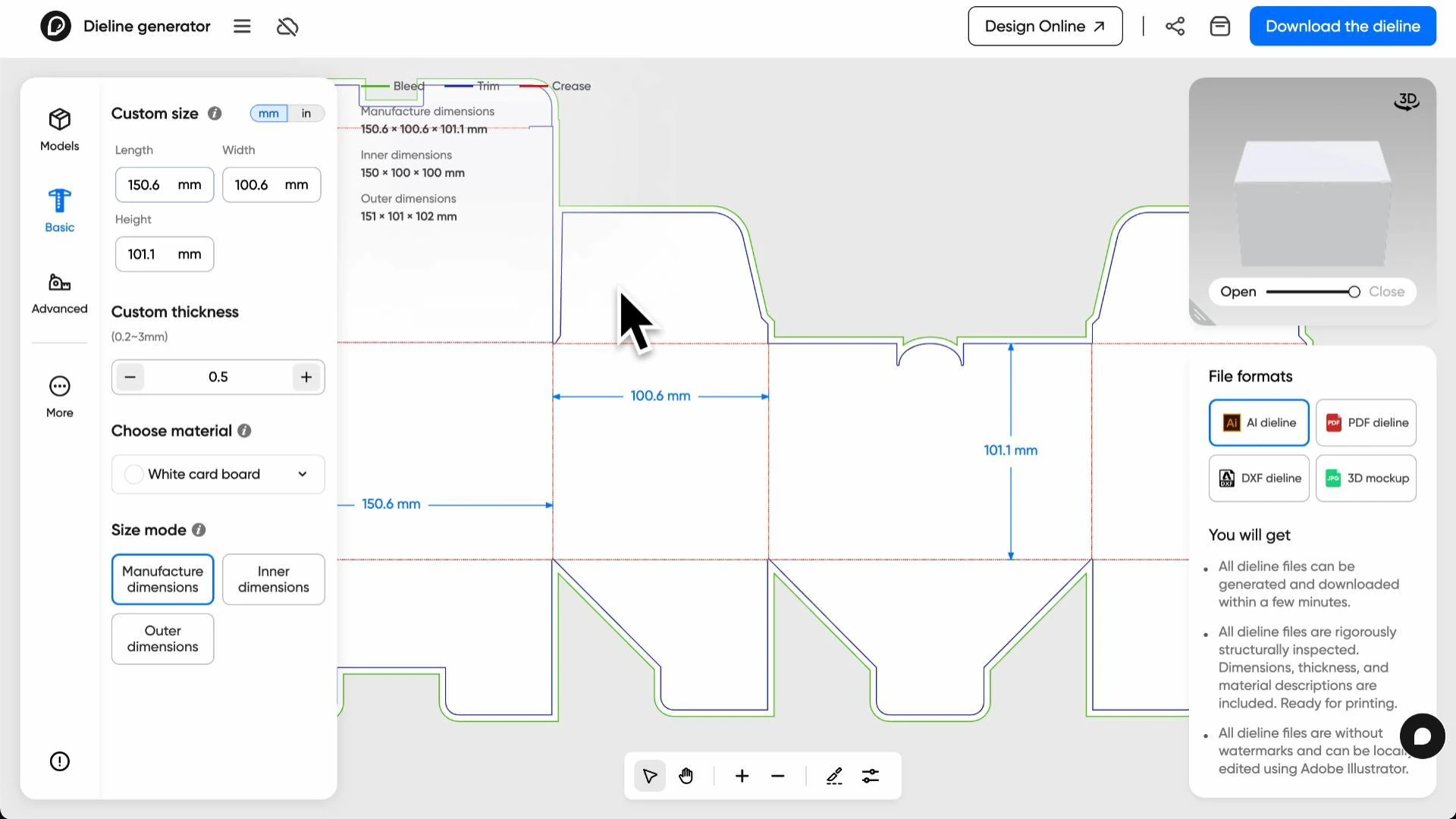 How to create a bottom lock box dieline?