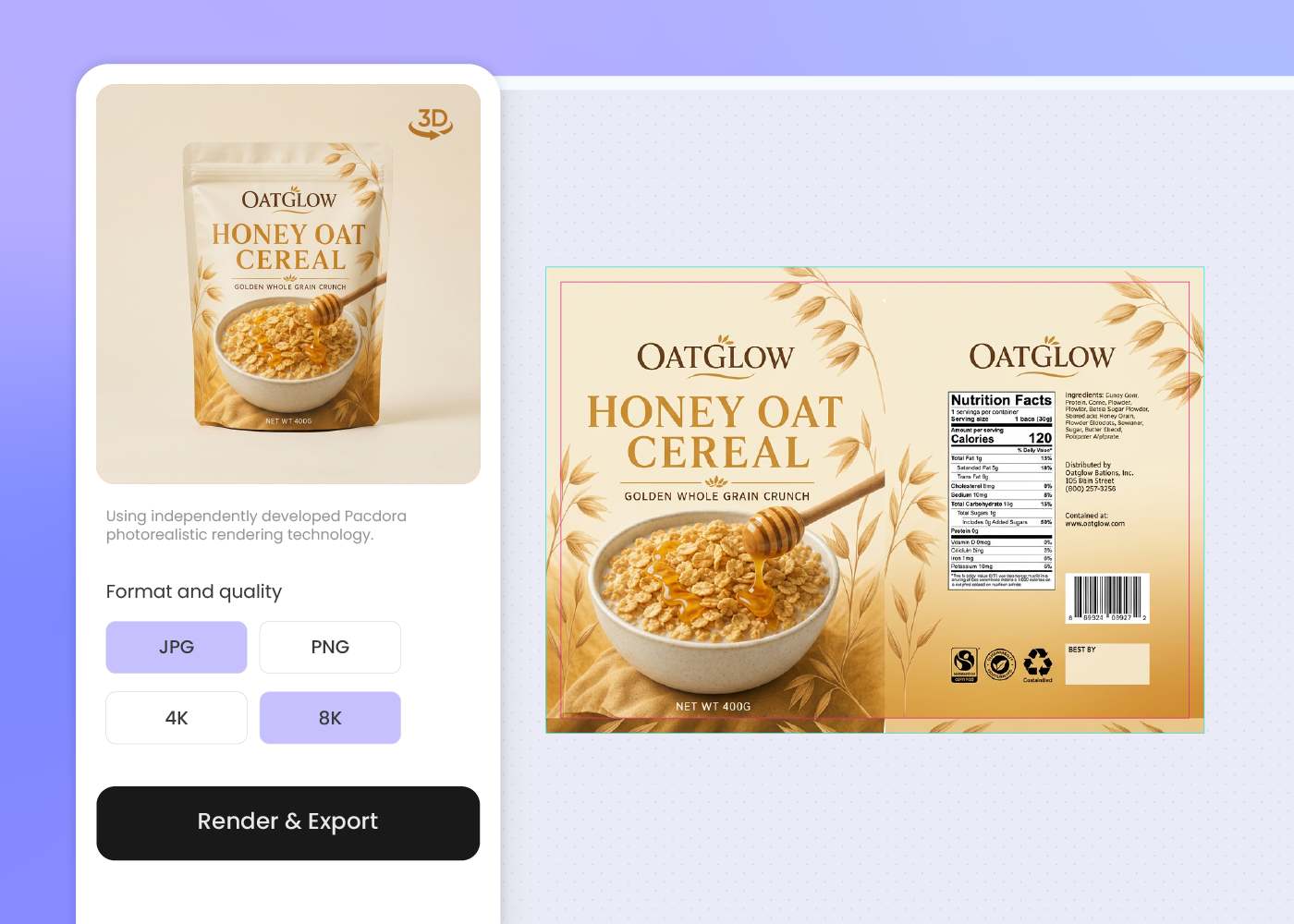Step 3: Export dieline, 3D mockup, and shelf render