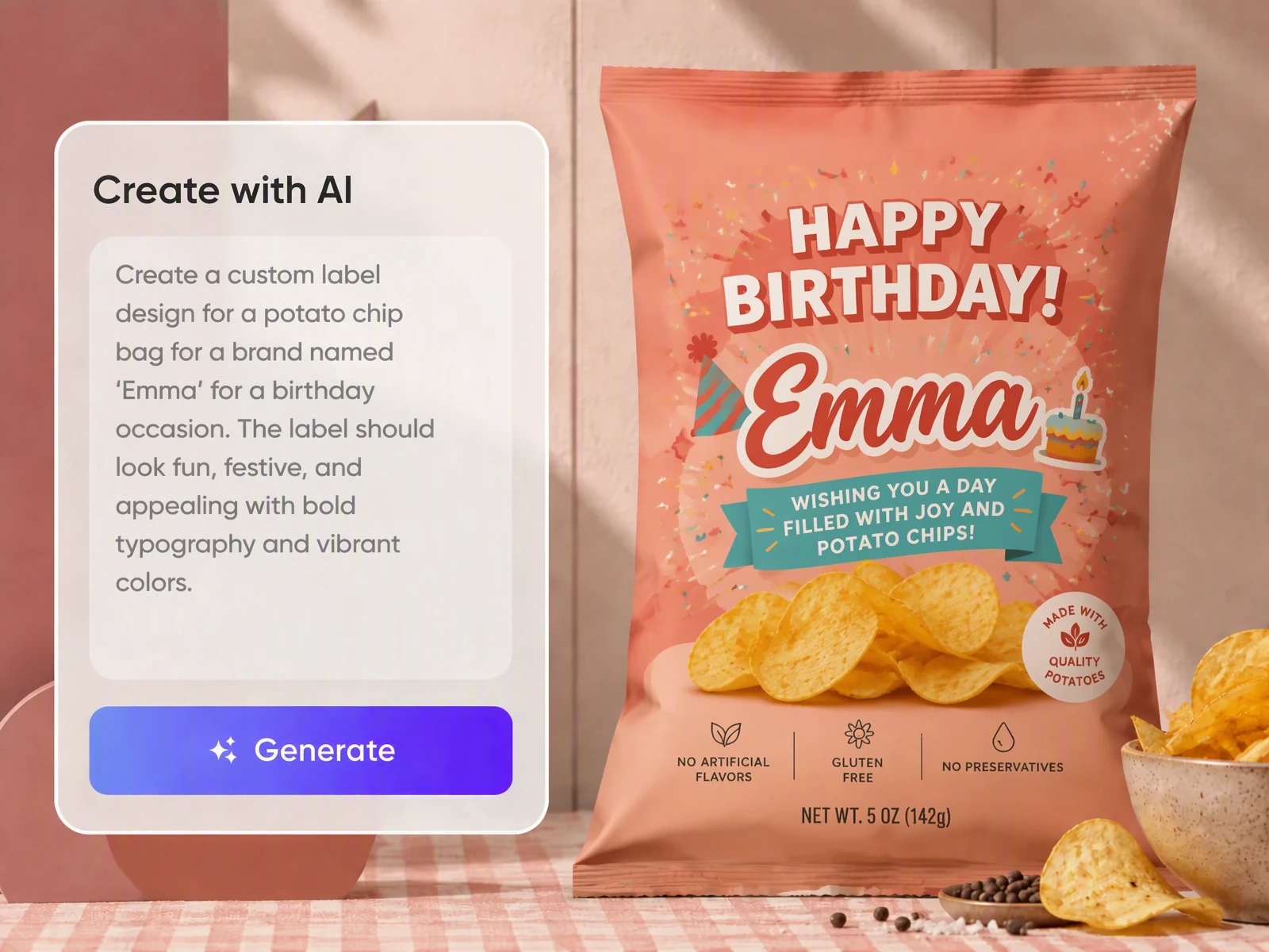 Create personalized potato chip bags