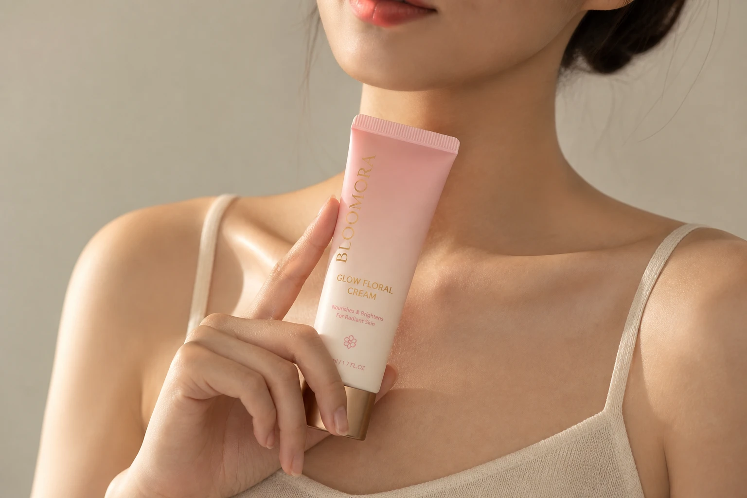 BLOOMORA facial cream packaging design