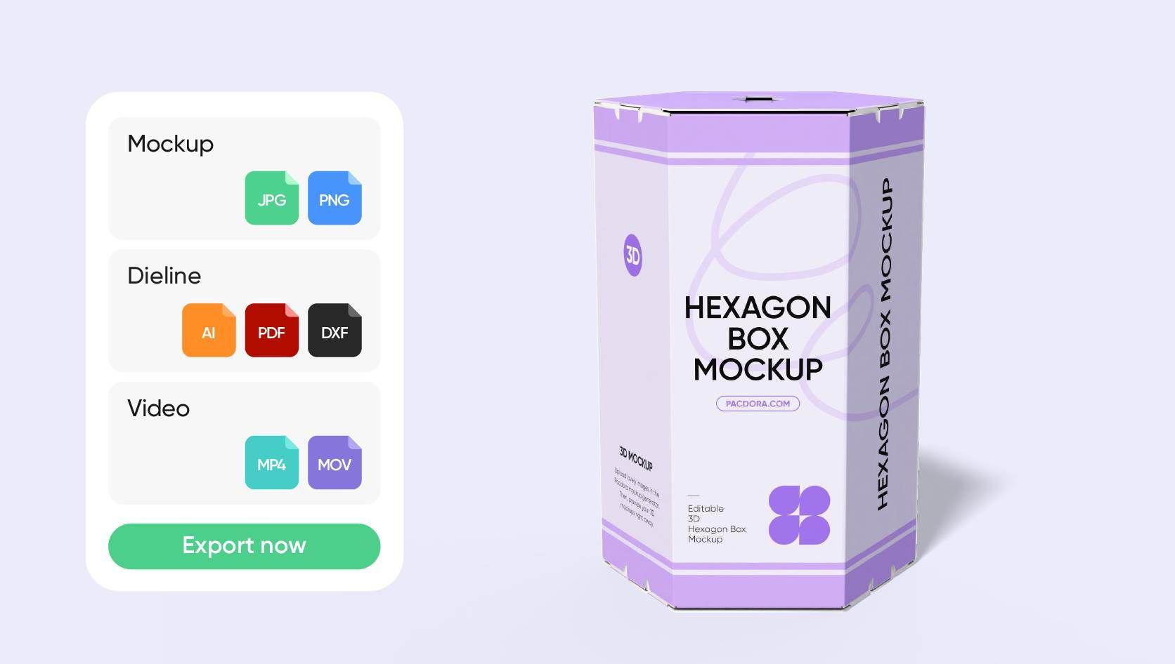 Supports multiple export formats for hexagon box mockup