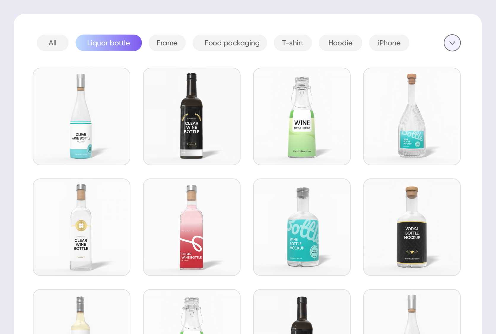 A wide range of liquor bottle shapes