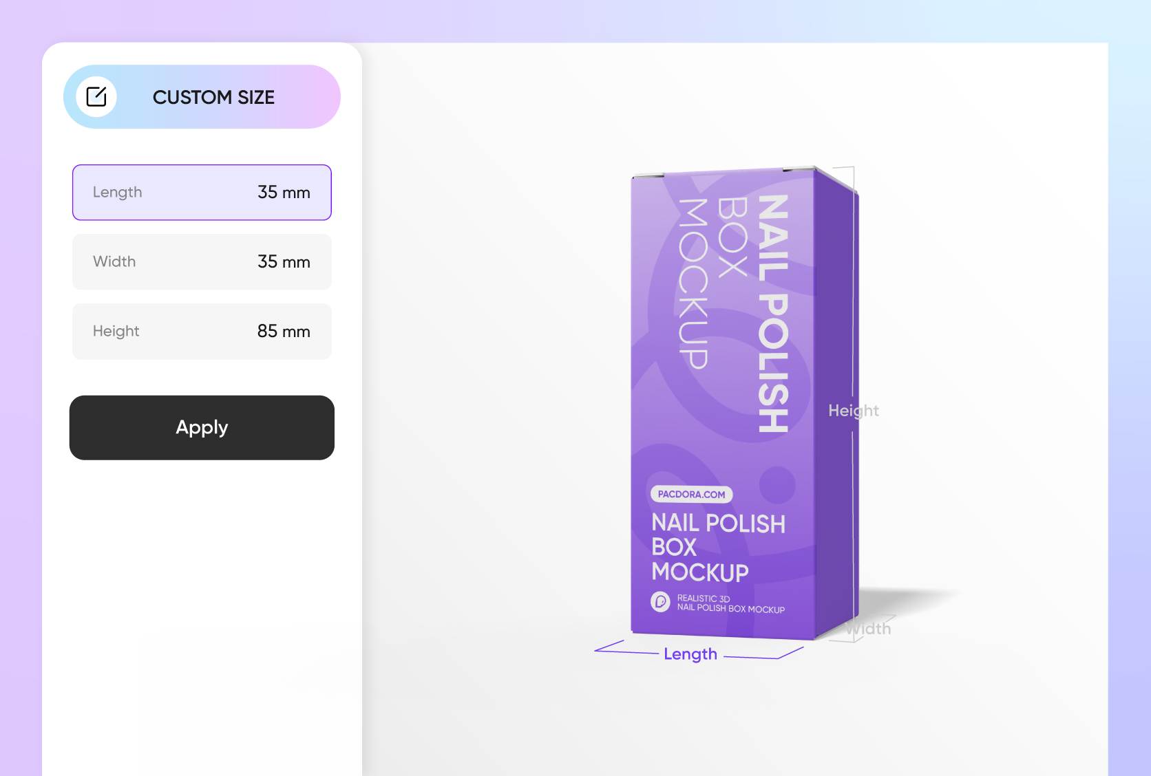 Set the box dimension for balanced packaging