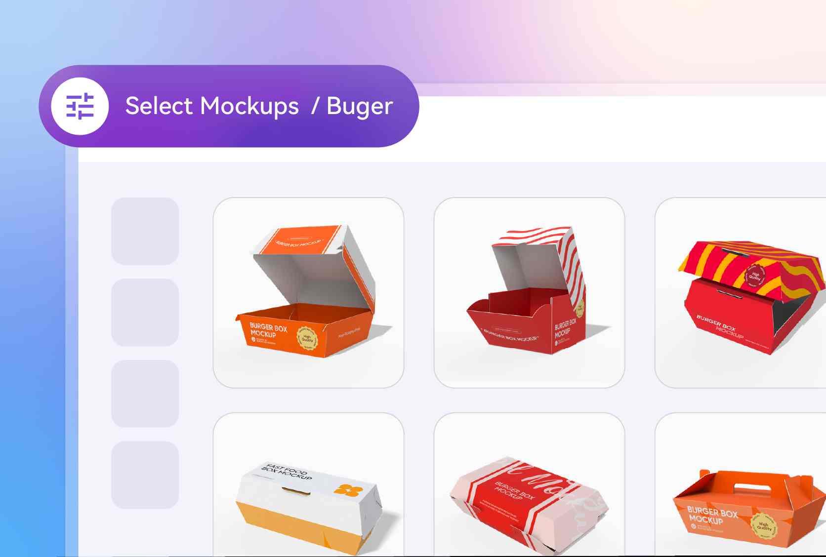 Diversos estilos de maquetas de envases para hamburguesas