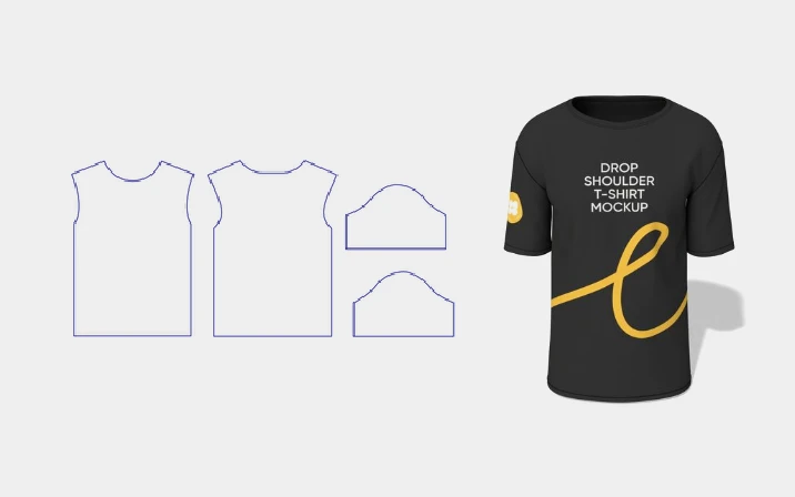 Drop shoulder black T-shirt template