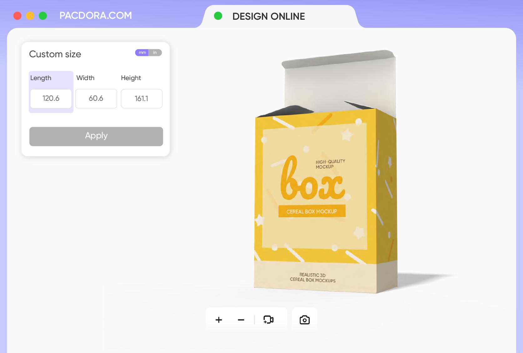Customizable box dimensions for all products