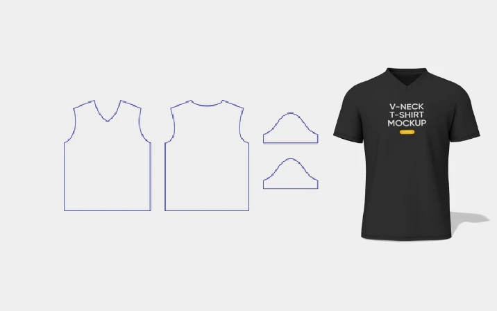 V-neck black T-shirt template