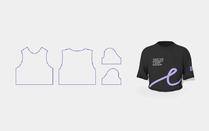 Round-neck cropped black T-shirt template