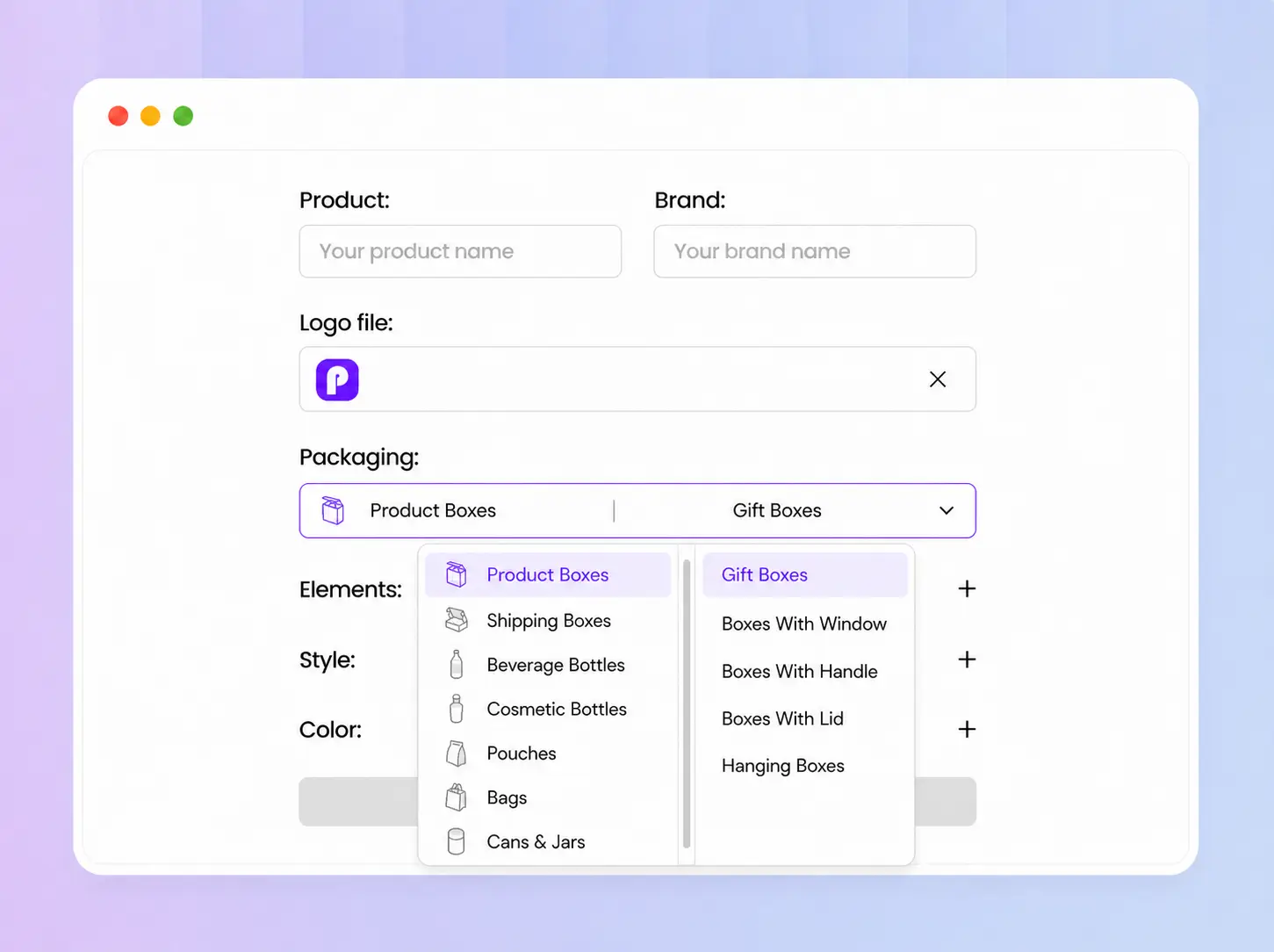 Enter your product and brand