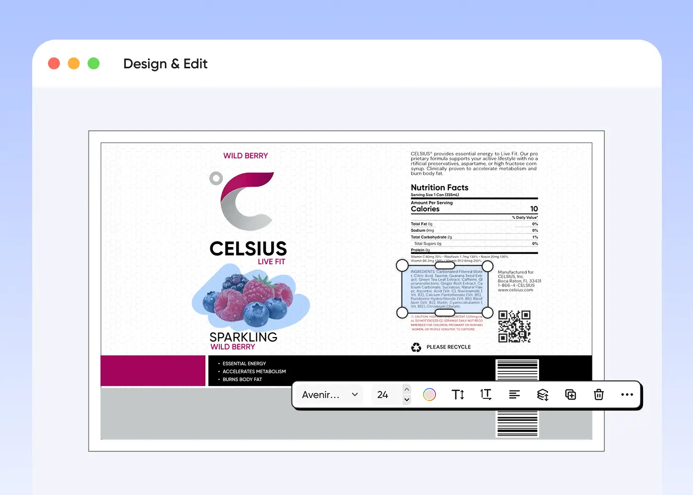2. Edit your energy drink design template
