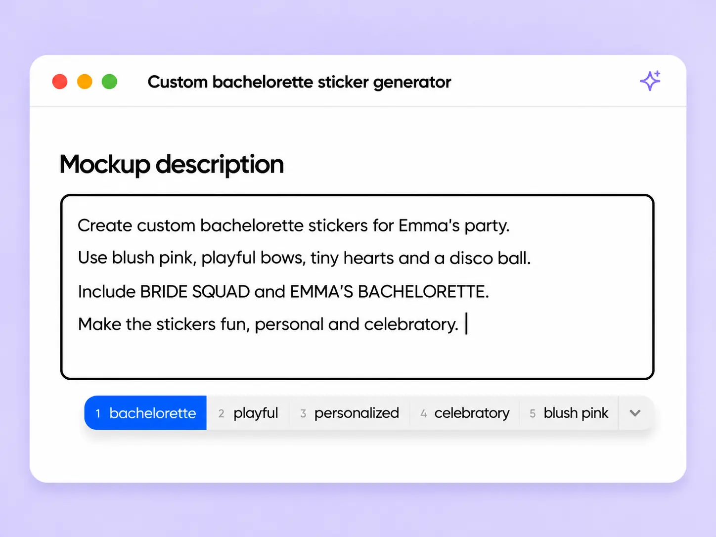 Step 1: Describe your party theme custom-bachelorette-stickers-describe-your-party-theme